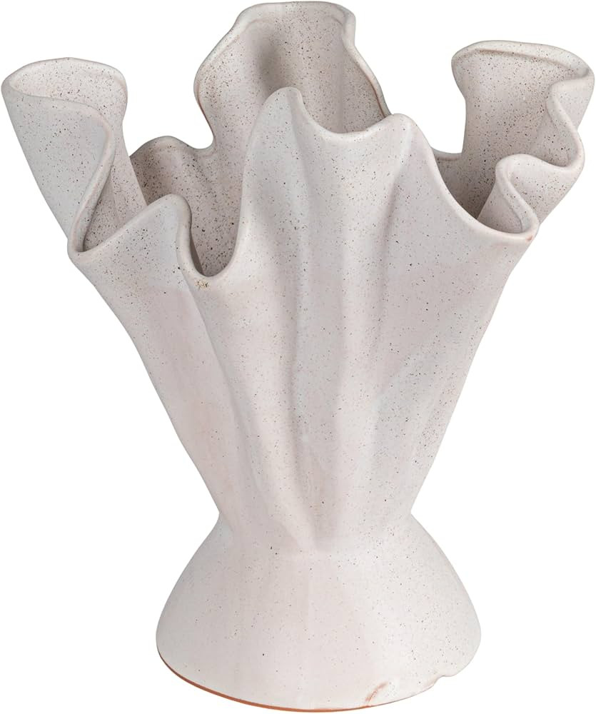 Bloomingville Stoneware Ruffled Vase with Reactive Glaze, Matte Cream | Amazon (US)