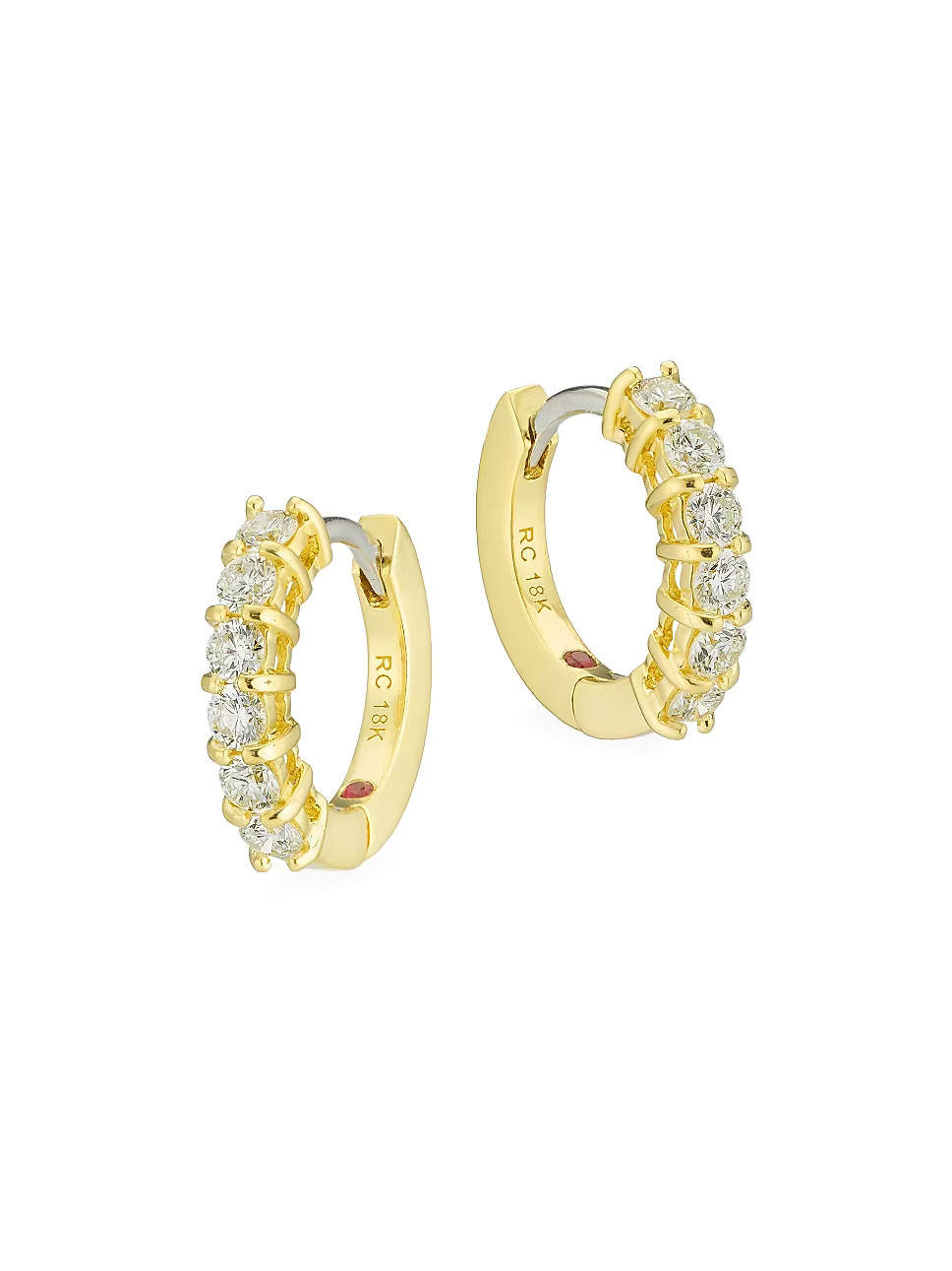 Roberto Coin 18K Yellow Gold, Diamond &amp; Ruby Huggie Hoop Earrings | Saks Fifth Avenue