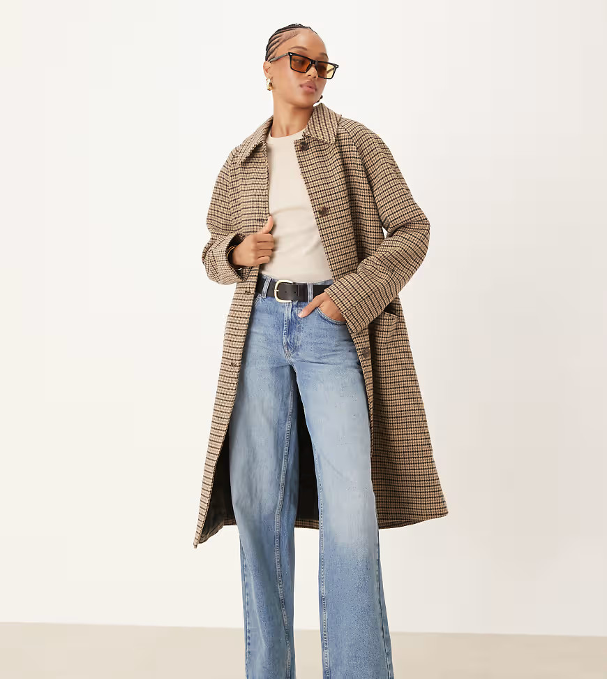 ASOS DESIGN Tall quilted lining mid length coat in heritage plaid-Multi | ASOS (Global)