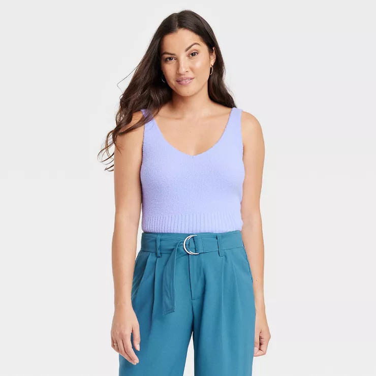 Women's V-Neck Fuzzy Sweater Tank - A New Day™ | Target