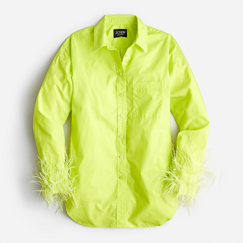 Faux-feather-trim cotton poplin button-up shirt with collar | J. Crew US