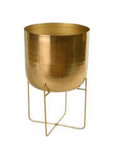 Serene Spaces Living Modern Mid‑Century Metal Indoor Planter with Stand, Gold Planter Pot, Indoor Plants – Decorative Planter Holder for Living Room, Kitchen & Office, 14" Diameter & 24" Tall | Amazon (US)