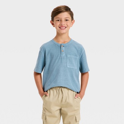 Boys' Short Sleeve Relaxed Fit Henley T-Shirt - Cat & Jack™ Blue S | Target