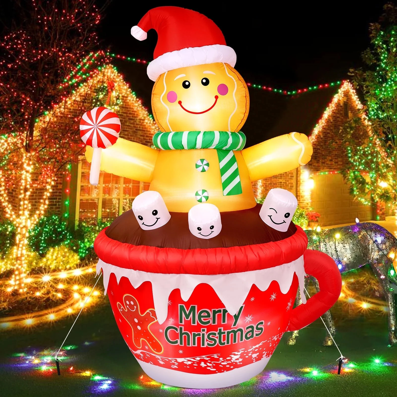 Ayieyill 7FT Inflatables Christmas Outdoor Decoration Cup Gingerbread Man with LED, Outdoor Chris... | Walmart (US)
