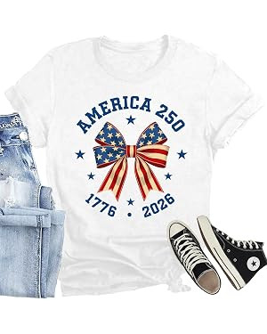 Women American Flag Patriotic T-Shirts Cute USA Bow Flag Shirts Happy 4th of July Tee Tops | Amazon (US)