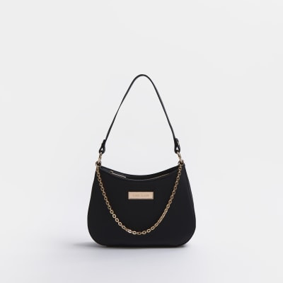 Black chain scoop shoulder bag | River Island (UK & IE)