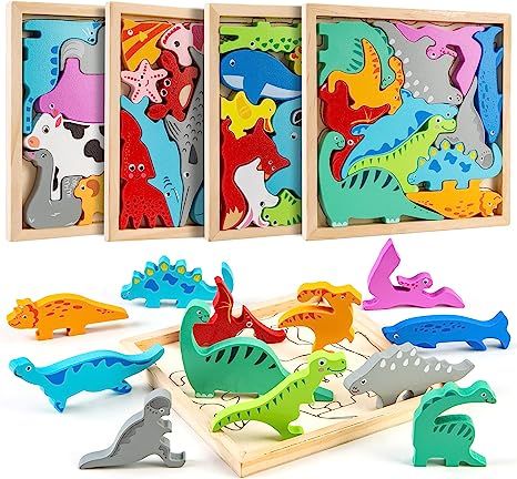 ANGSTEEP Wooden Puzzles for Toddlers Baby Age 2 3 4 Year Old Learning Color Perception Stacking W... | Amazon (US)