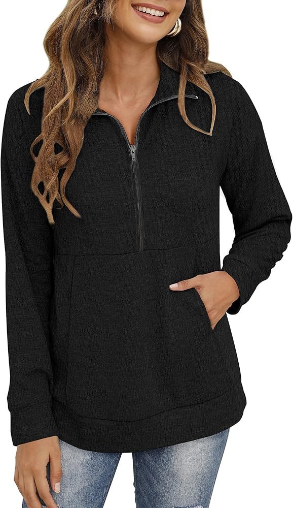 Glanzition Sweatshirt for Women Long Sleeve Zipper Up Pullover Sweatshirts with Pocket | Amazon (US)