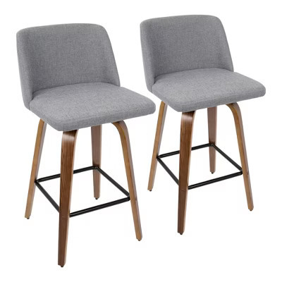 Mid-Century Modern 360¡ã Swivel Counter Stools with Bentwood Legs, Padded Seat and Backrest, and Square Footrest (Set of 2) for Kitchen | Target