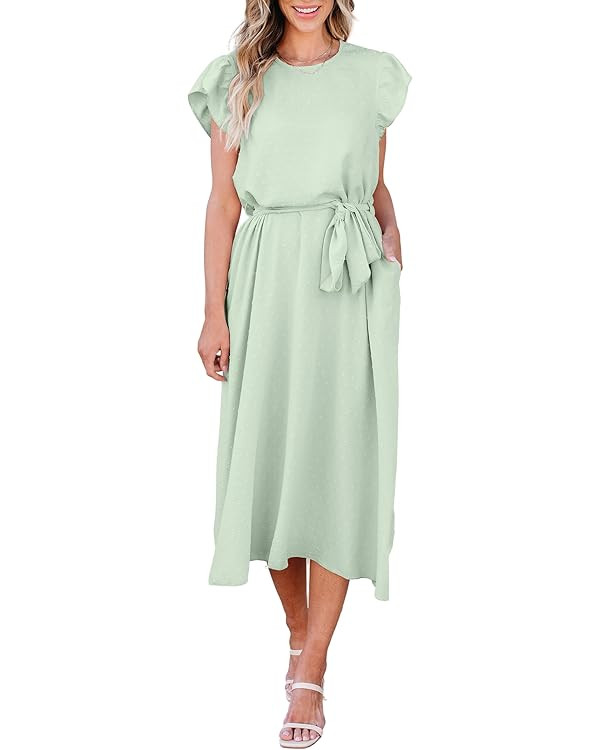 CCTOO Women’s Casual Maxi Dresses - Cap Sleeve Crew Neck Summer Swiss Dot A Line Loose Flowy Bo... | Amazon (US)