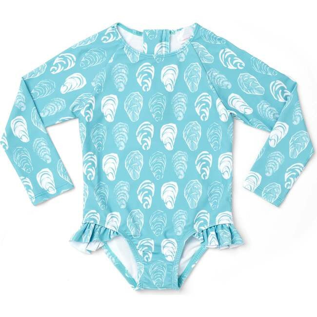 Rashguard Long Sleeve One-Piece Swimsuit, Oyster Sea Glass | Maisonette