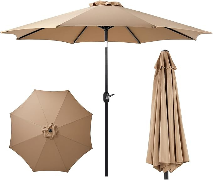 Sweetcrispy 9FT Patio Umbrella with Push Button Tilt and Crank, Outdoor Pool Umbrella with 8 Stur... | Amazon (US)