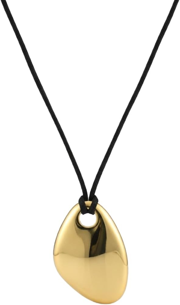 Chunky Necklace Pebble Pendant Necklace Leather Rope Necklaces Statement Trendy Jewelry | Amazon (US)