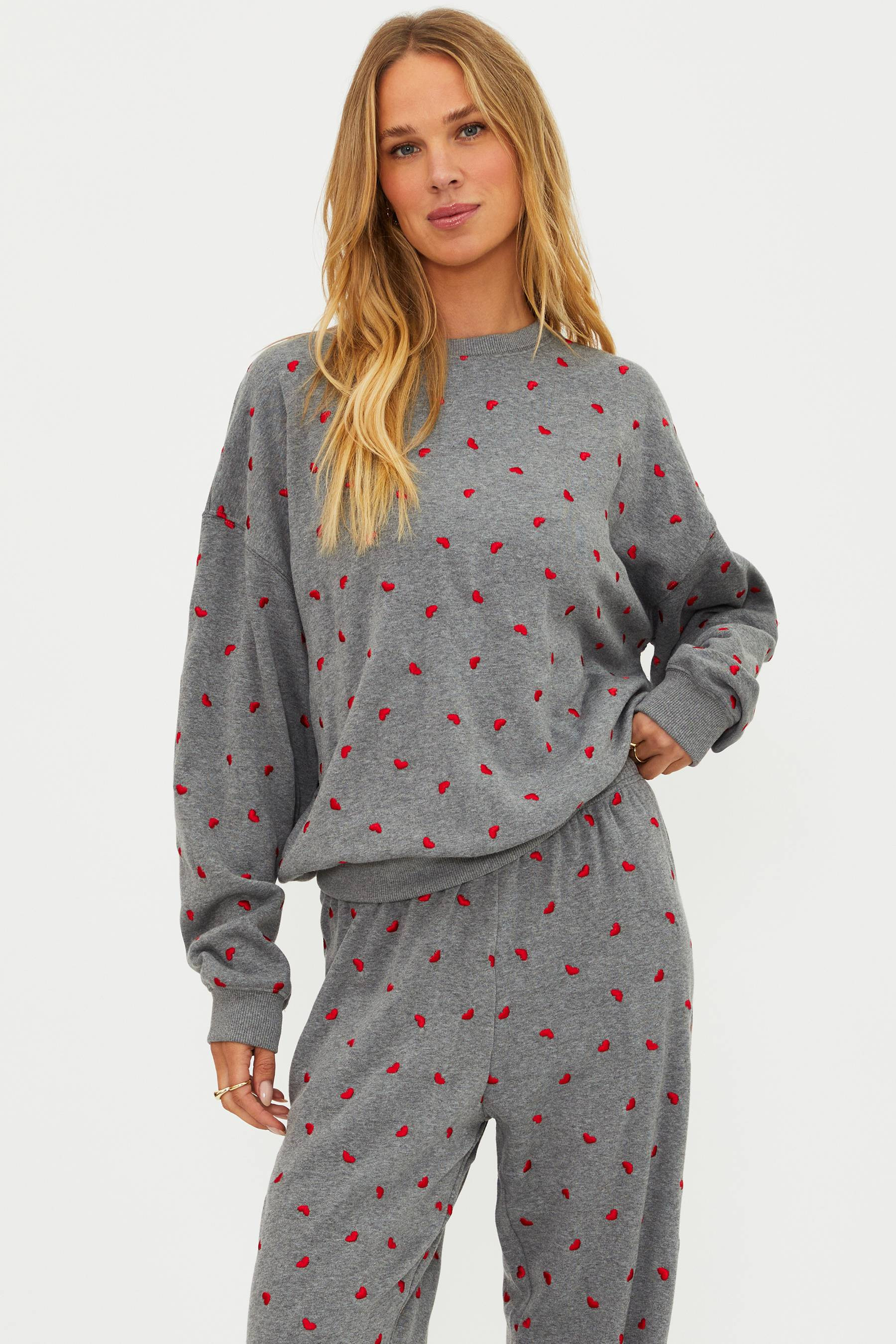 Devyn Oversized Sweatshirt Red Love Hearts | Beach Riot