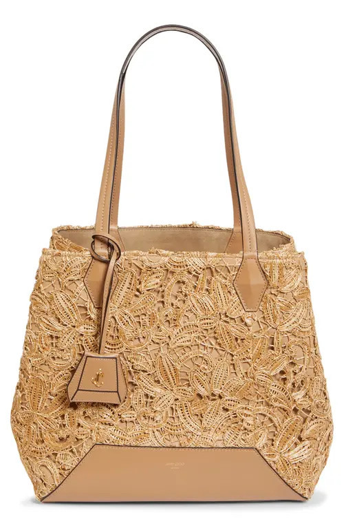 Jimmy Choo Medium Diamond Raffia Tote in Natural/Gold at Nordstrom | Nordstrom