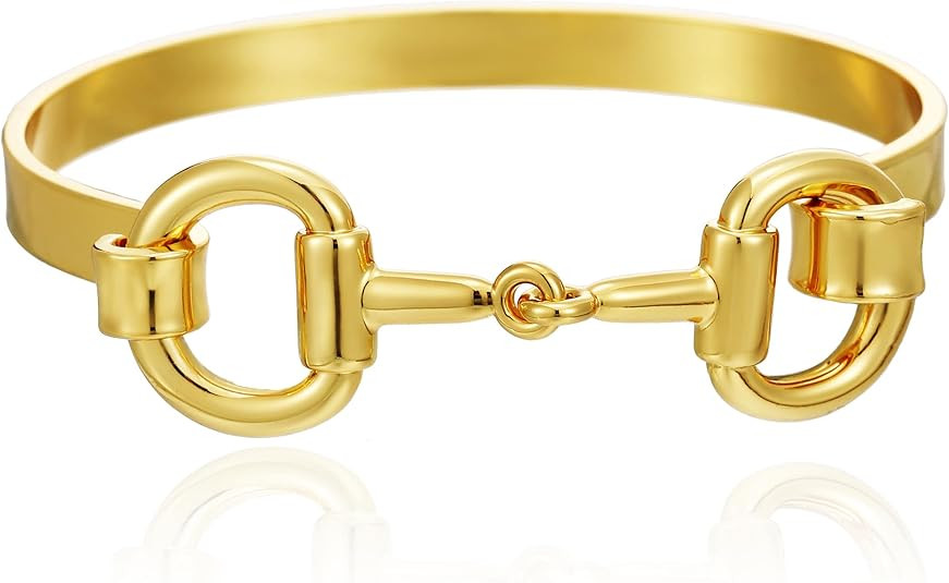 18K Gold Plated Horsebit Bangle Bracelets for Women Trendy Horse Bit Cuff Bangle Statement Bracel... | Amazon (US)