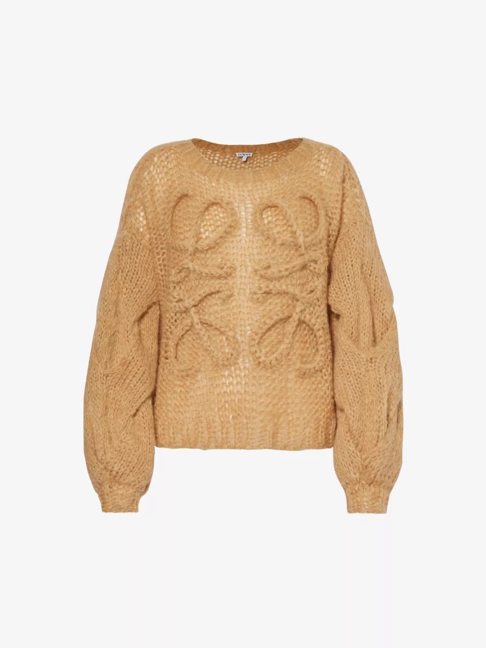 Anagram-pattern dropped-shoulder wool-blend knitted jumper | Selfridges