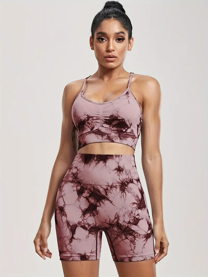 Women's 2 Piece Set Tie Dye Print Sports Suit, Spaghetti Straps Bra And High Waist Skinny Shorts,... | Temu Affiliate Program