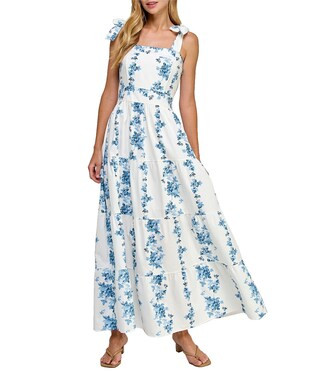Papaya Cotton Floral Print Square Neck Sleeveless A-Line Maxi Dress | Dillard's
