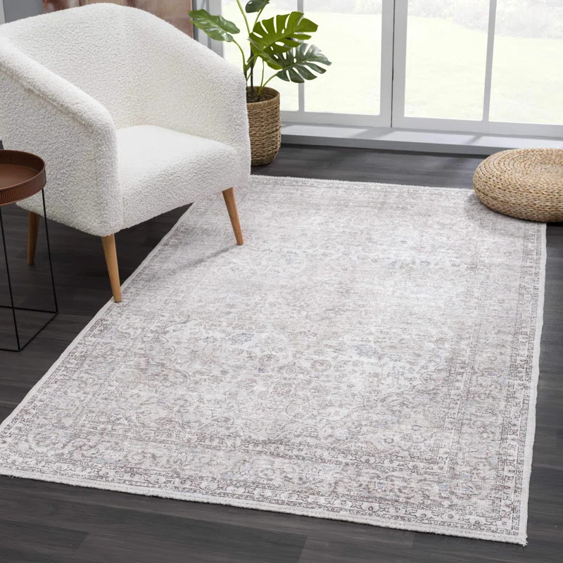 Jaelyne Machine Woven / Power Loomed Performance Beige/Gray Machine Washable Rug | Wayfair North America