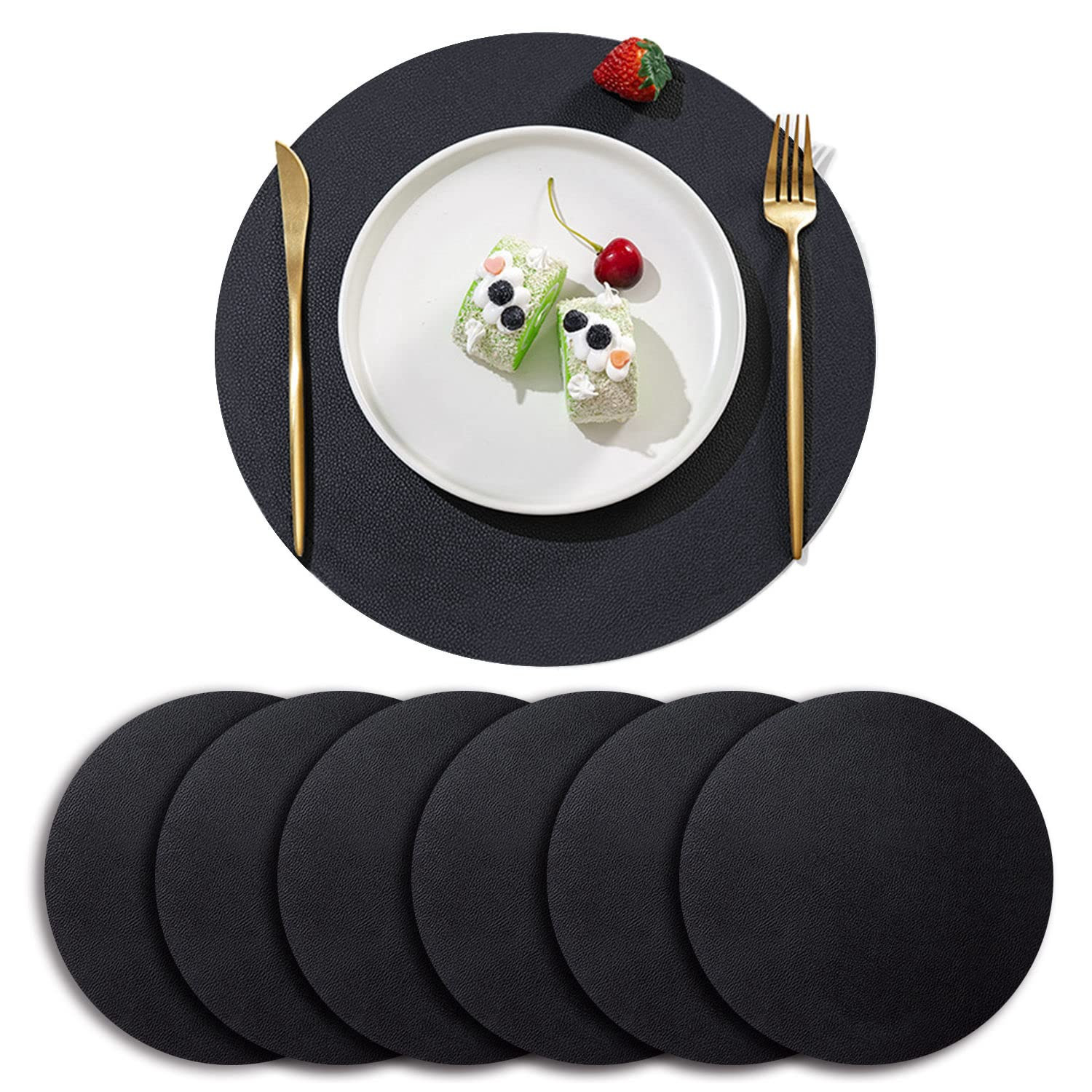 6Pack Faux Leather Placemats Set, 13.5" Round PU Dinning Table Mats, Wipeable Easy to Clean Stain... | Amazon (US)