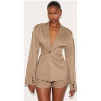 Light Brown Tailored Woven Cinch Waist Blazer | PrettyLittleThing UK