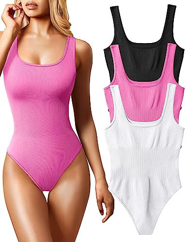 Amazon.com: OQQ Women's 3 Piece Bodysuits Sexy Ribbed Sleeveless Square Neck Tank Tops Leotard 20... | Amazon (US)