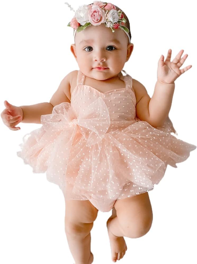 Infant Girl Summer Outfits Sleeveless Dress Romper Lace Tutu Onesie Backless Jumpsuit Ruffle Body... | Amazon (US)