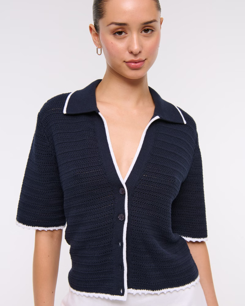 Women's Short-Sleeve Crochet-Style Polo | Women's Tops | Abercrombie.com | Abercrombie & Fitch (US)