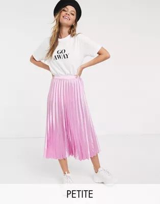 Miss Selfridge Petite pleated midi skirt in pink | ASOS US