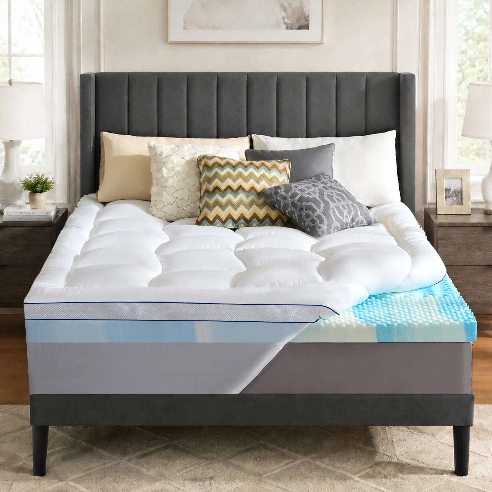 4" Dual Layer Memory Foam Mattress Topper with Viscose Derived from Bamboo 2" Cooling Gel Memory ... | Wayfair North America