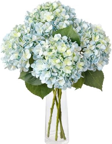 4 Pcs Light Blue Hydrangea Artificial Flowers,21" Real Touch Faux Hydrangea Flowers and 3 PCS But... | Amazon (US)