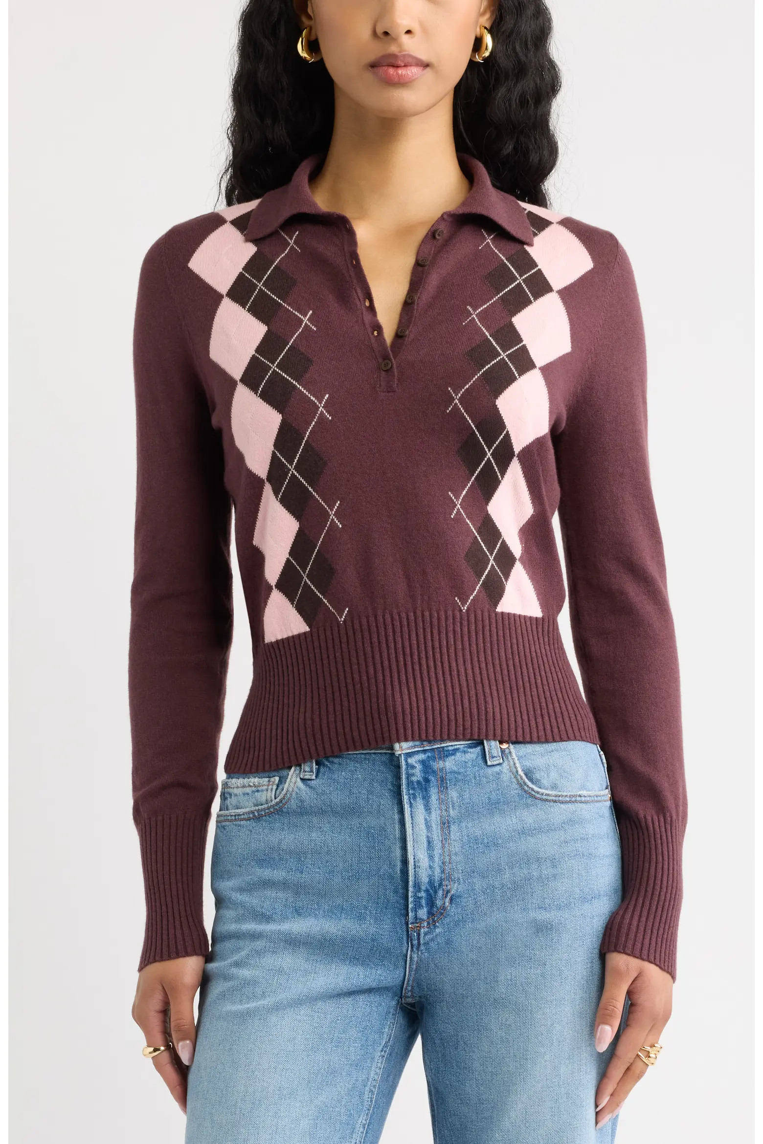 Open Edit Long Sleeve Polo Sweater (Women) | Nordstrom | Nordstrom