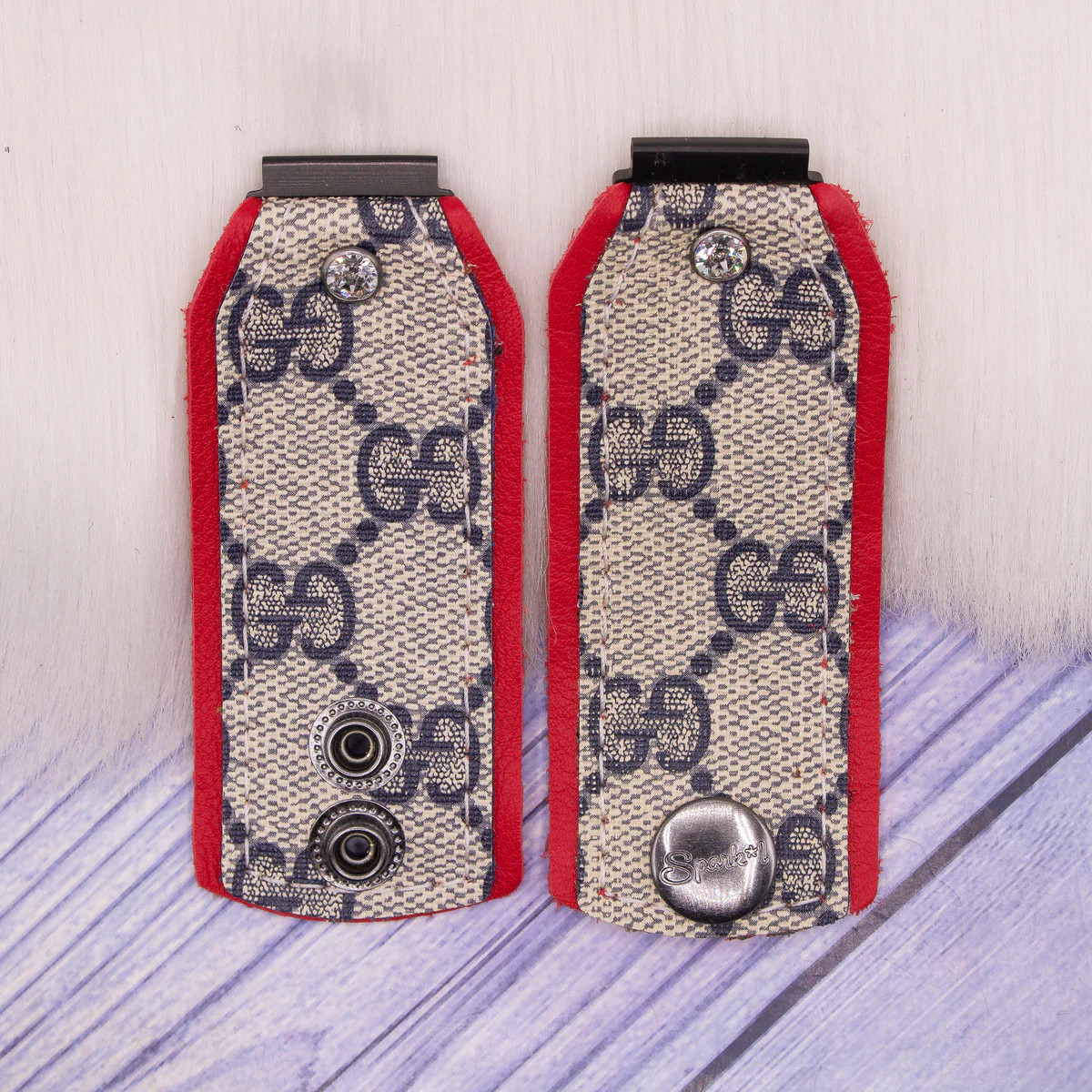 Ready to Ship - Upcycled Blue Webbed GG with Cherry Red Watchband (S, Samsung 20mm) | Sparkl