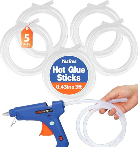 5 Rolls Hot Glue Sticks, Full Size 3 FT Long x 0.43" Diameter Glue Sticks for Glue Gun, Widely Used in Wood, Metal, Glass, Plastic, and More | Amazon (US)
