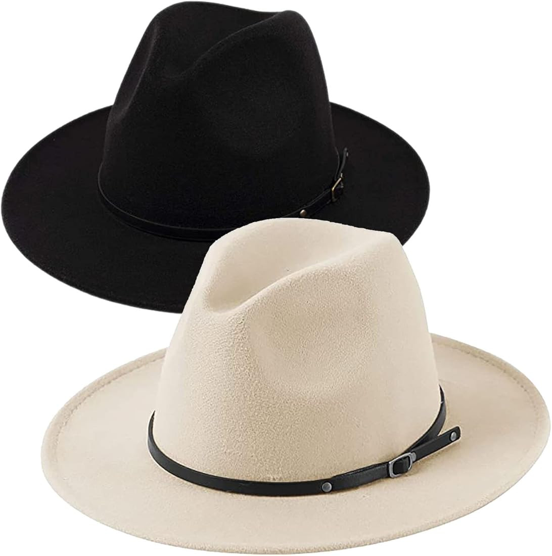 【2 Pack】 Fedora Hats for Women Fashionable Classic Wide Brim Womens Fedora Hat | Amazon (US)