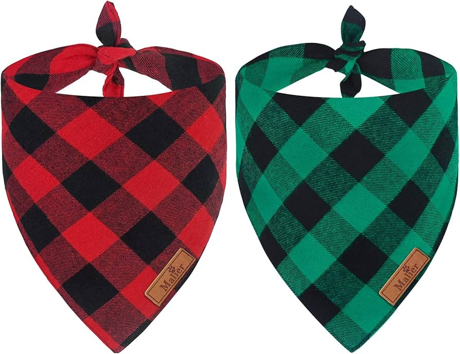 Malier 2 Pack Christmas Dog Bandanas, Classic Buffalo Red Plaid Dog Bandana for Girl and Boy, Pet... | Amazon (US)