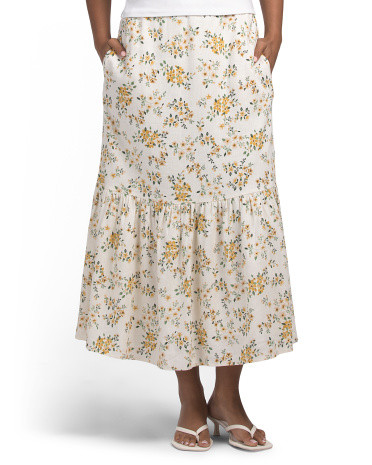 Linen Blend Printed Fully Lined Flared Skirt | TJ Maxx