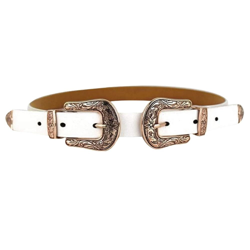 CLARA Women Vintage Western Waist Belt Double Buckle Belt PU Leather Waistband for Jeans Dress | Amazon (US)