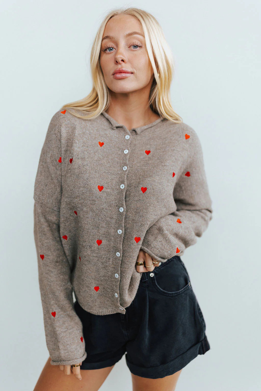 Piper Cardigan in Mocha Hearts Small | Henly