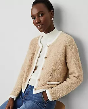 Boucle Contrast Trim Sweater Jacket | Ann Taylor (US)