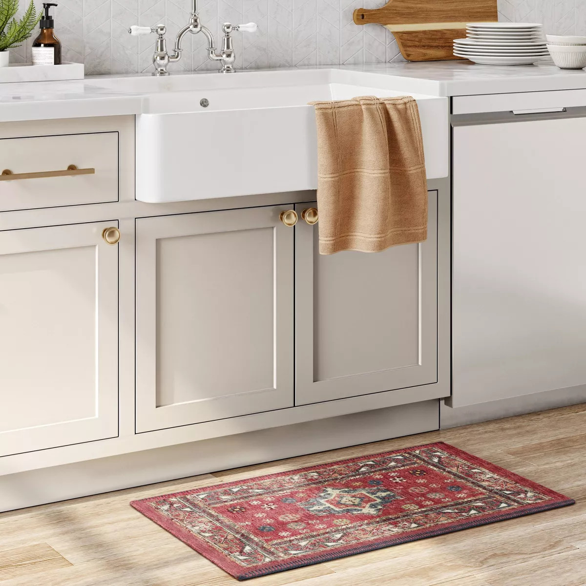 34" x 20" Vintage Persian Medallion Kitchen Rug Red - Threshold™: Traditional Accent, Machine W... | Target