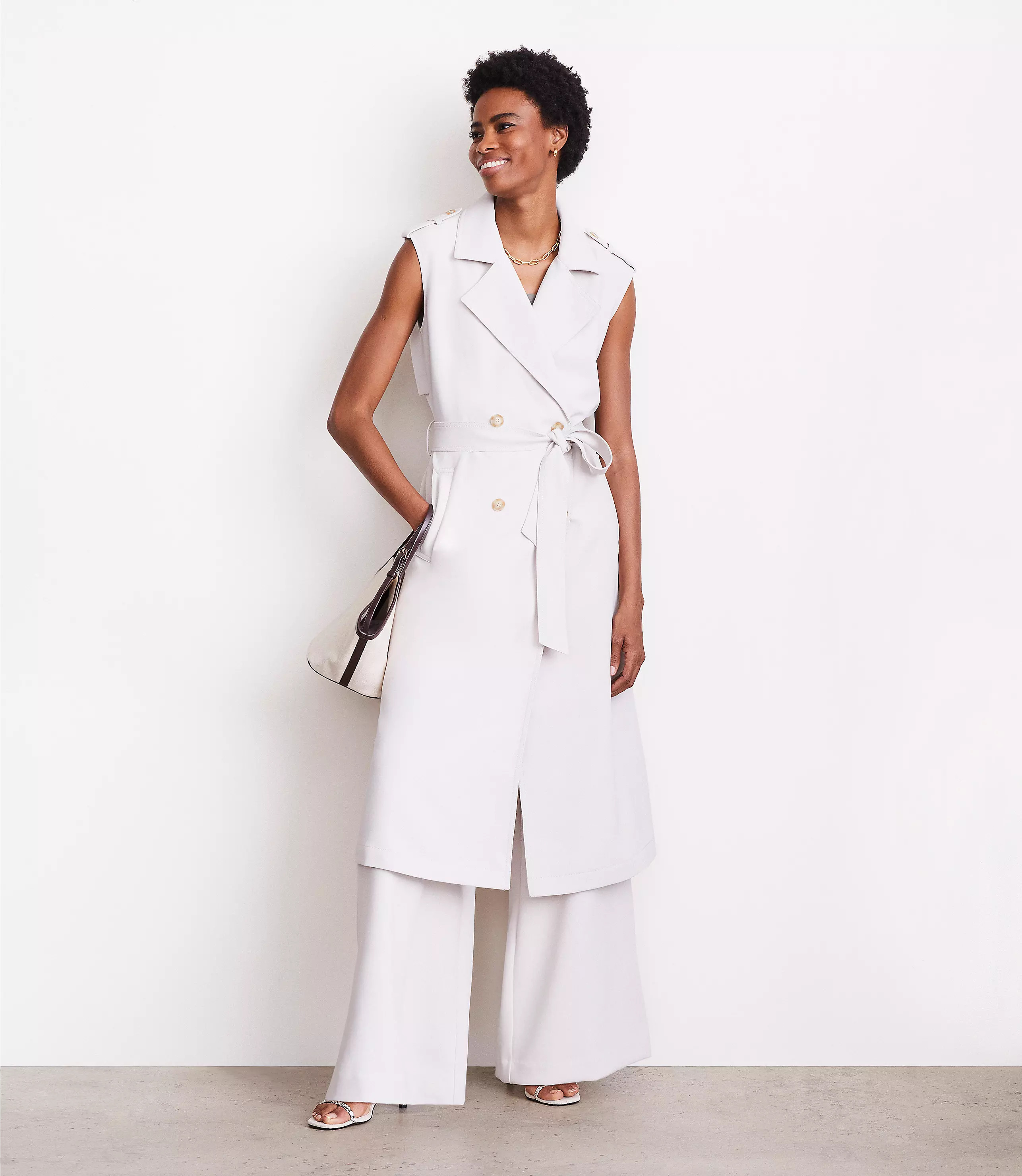 LOFT Versa Crepe Drape Trench Vest | LOFT