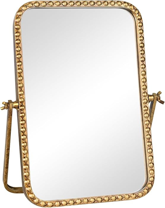 Vintage Desk Makeup Mirror, 12" L x 7.9" W Antique Gold Vanity Table Mirror, Metal Framed Rectang... | Amazon (US)