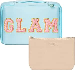 Preppy Patch GLAM Makeup Bag Cosmetic Bag Travel Toiletry Bag Large Brush Bags Case Multifunction... | Amazon (US)