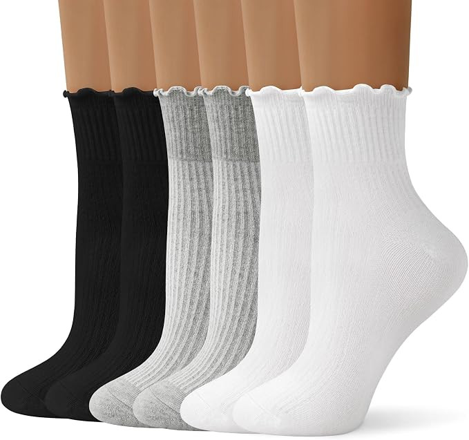 ANDERE ARTE Womens Ruffle Ankle Socks Cute Lettuce Edge Crew Socks for Women | Amazon (US)