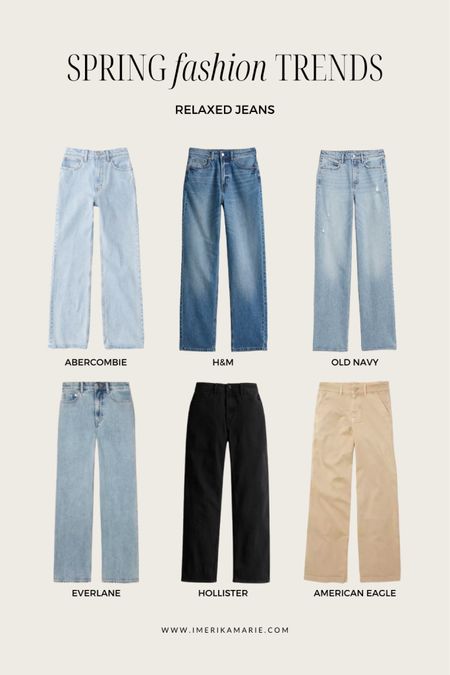 spring fashion trends. abercrombie and fitch. h&m jeans. old navy jeans. everland jeans. hollister jeans. american eagle jeans. wide leg jeans. relaxed denim. 

#LTKunder50 #LTKunder100 #LTKstyletip