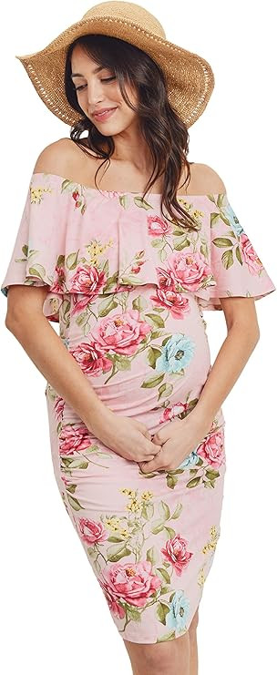 Hello MIZ Women's Floral Ruffle Off Shoulder Maternity Dress - Made in USA | Amazon (US)