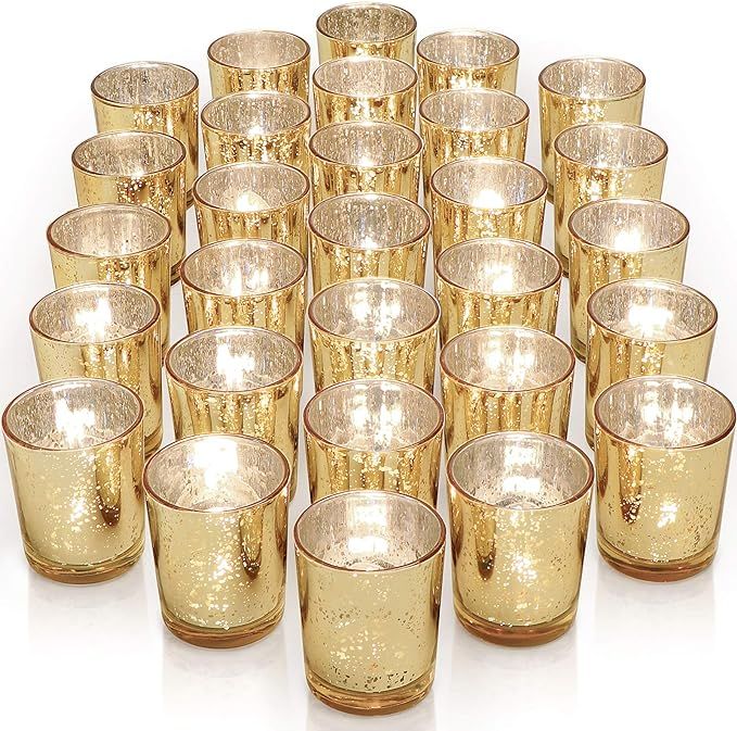 Letine Gold Votive Candle Holders Set of 36 - Speckled Mercury Gold Glass Candle Holder Bulk - Id... | Amazon (US)