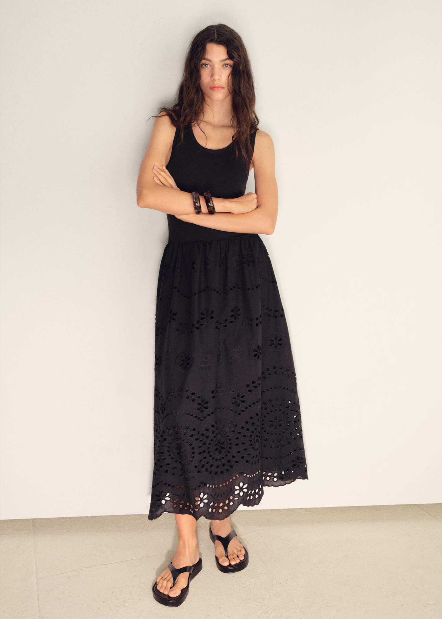 Openwork embroidered combined dress - Women | MANGO United Kingdom | MANGO (UK)